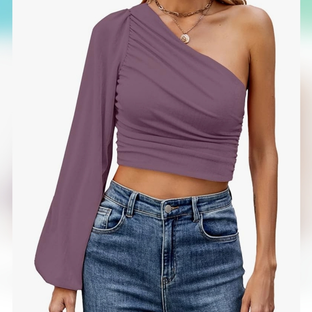 One-Shoulder White Women's Top